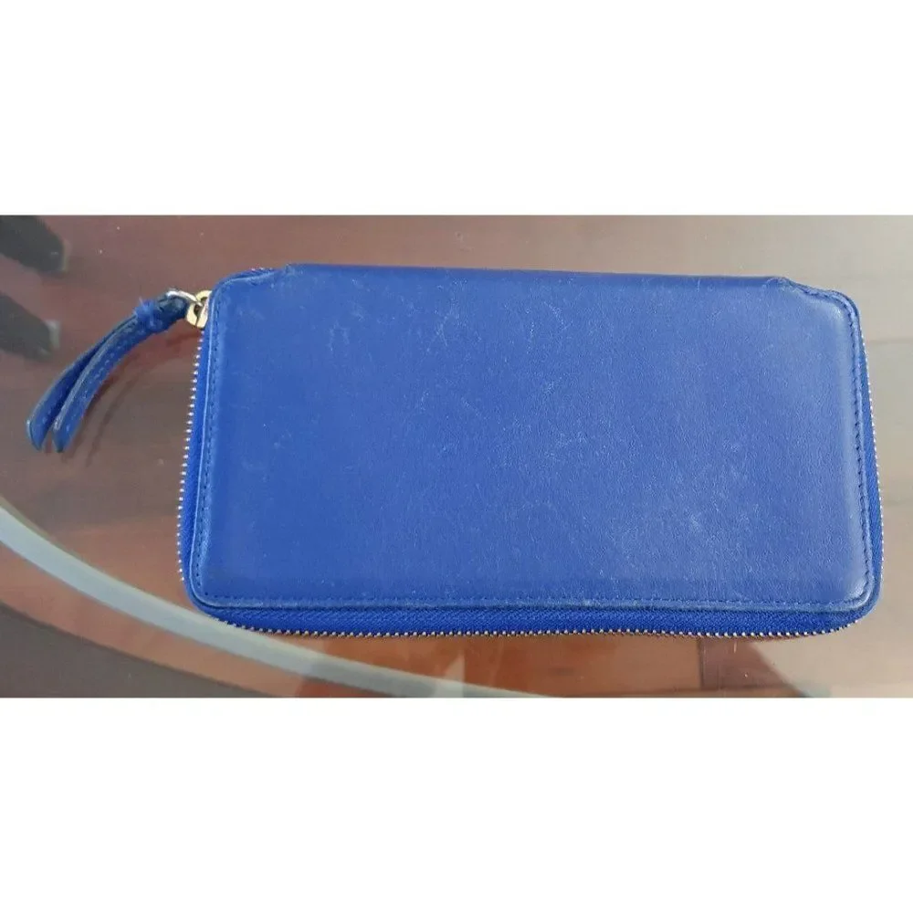 Barneys New York Cobalt Blue Leather Zip Around Wallet